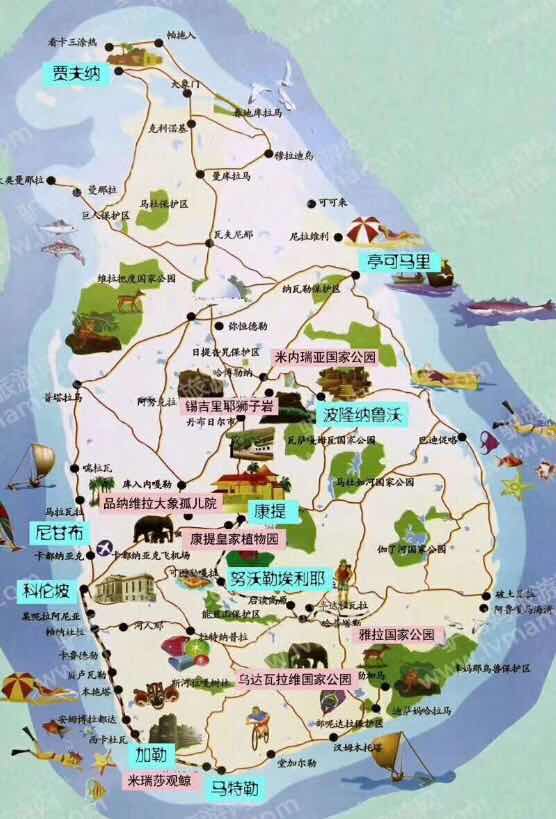 合肥到斯里兰卡旅游地图